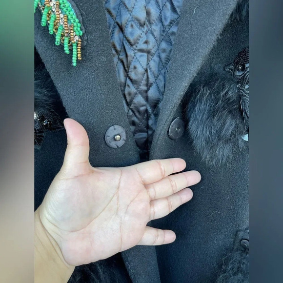 Kobi Halperin X Erte Anisa Fox and Rabbit Fur Combo Coat w/ Crystal Brooches L - Picture 4 of 16